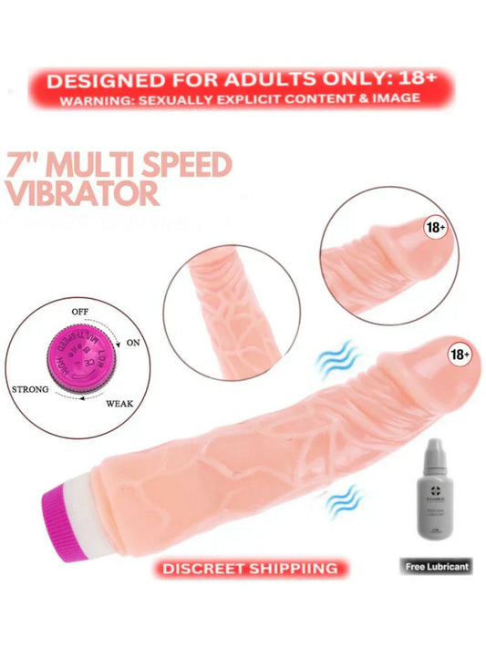 7" Long & Soft Sexy Real Felling Skin Colored 7 Vibrating Modes Dildo For Sexy Women and mens